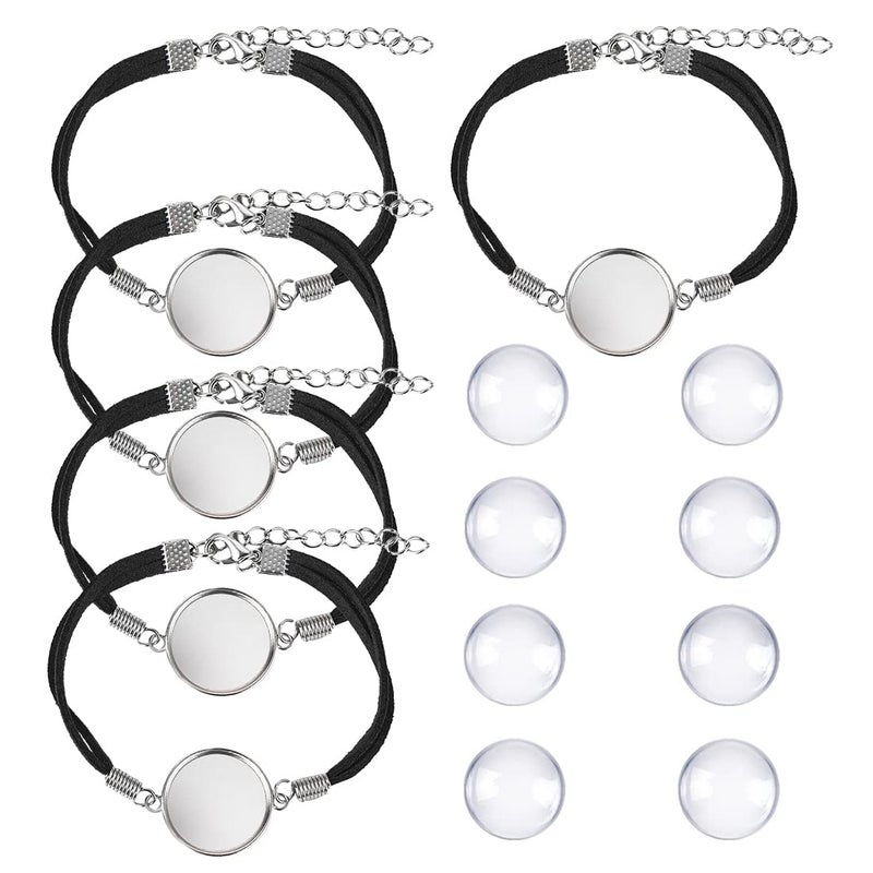 DROLE 40Pcs 25mm Adjustable Bracelet Blanks Kit-20Pcs Leather Bracelet Chain Blanks and 20Pcs 25mm Clear Glass Cabochons for Jewelry Making Black Chain White K Cabochon Trays Black-Silver Base - Image 1